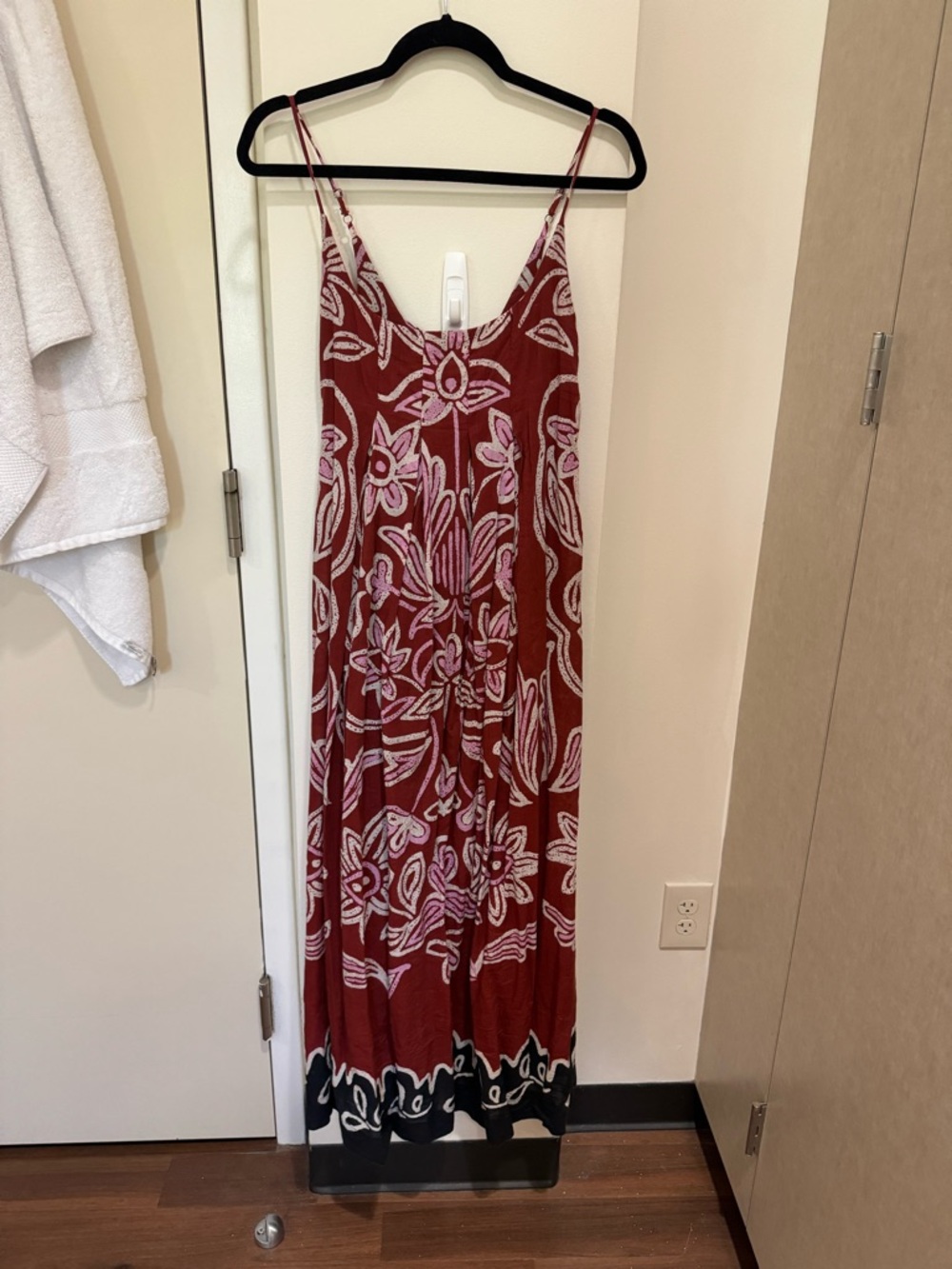 Anthropologie Red Maxi Dress with Pink Floral Print